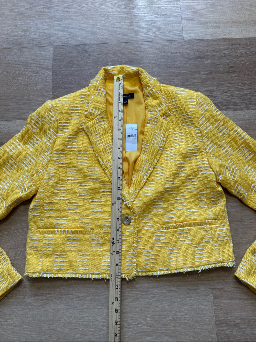 Ann Taylor Bright Yellow Cropped Tweed Blazer - Picture 3 of 10